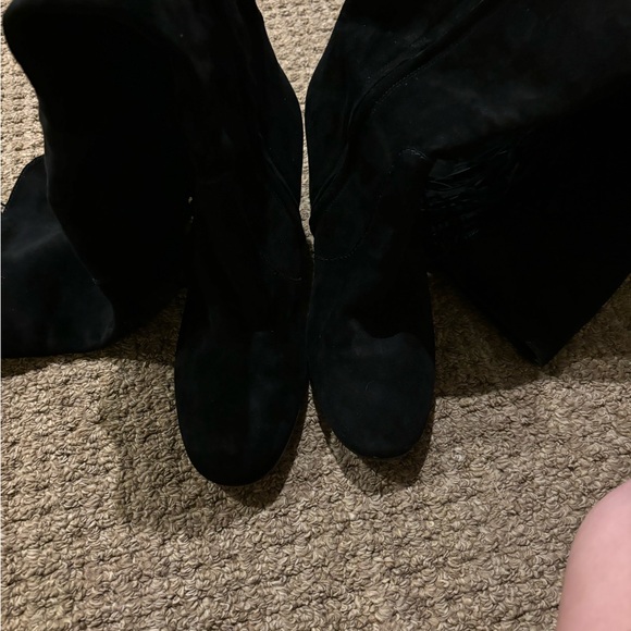 Women’s FRYE Over the Knee Suede Leather Fringe Black Block Heel Boots size 8.5 - Picture 4 of 6